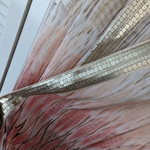 Chicos Vest sz S (0) Sheer Python Flowy sleeveless Champagne Sequin Peach Stripe - Picture 5 of 11